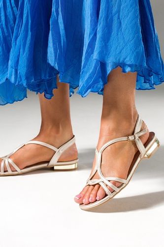 SANDAŁY DAMSKIE NA NISKIM OBCASIE SKÓRZANA WKŁADKA KOMFORTOWE BEŻOWE r 40 na Arena.pl