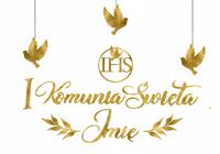 BANER GIRLANDA KOMUNIA dekoracje KOMUNIA ŚWIĘTA GOŁĄB + IMIĘ ZŁOTY