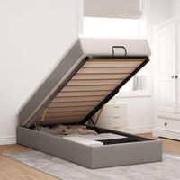 Rama łóżka otomana z materacem, taupe, 90x200 cm, tkanina