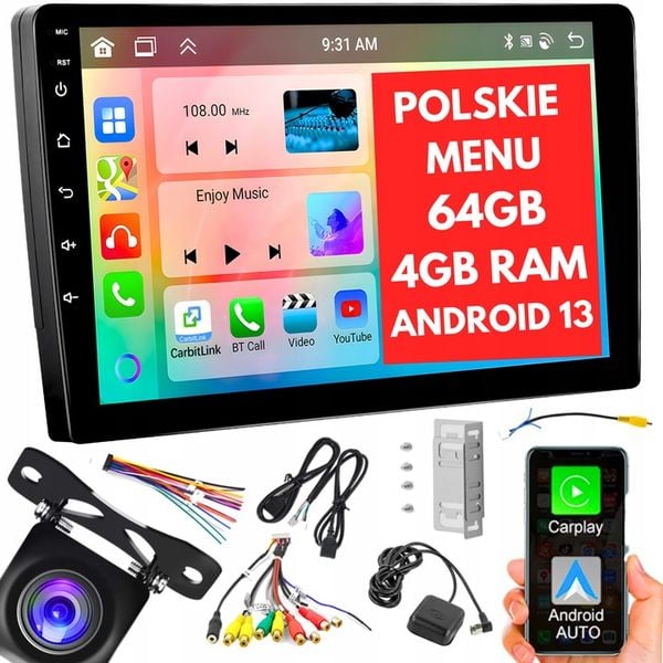 RADIO SAMOCHODOWE 2 DIN 4GB/64GB ANDROID AUTO CARPLAY ANDROID 13 RDSDSP 10" zdjęcie 1