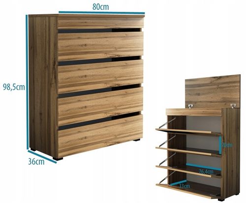 Komoda na buty 80cm ze schowkiem na czapki kluczyki 80 dąb wotan na Arena.pl