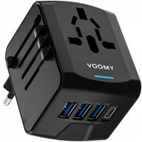 Wtyczka światowa VOOMY - 170+ krajów, 20W, 3 USB-A & 1 USB-C, Czarna