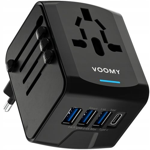 Wtyczka światowa VOOMY - 170+ krajów, 20W, 3 USB-A & 1 USB-C, Czarna na Arena.pl