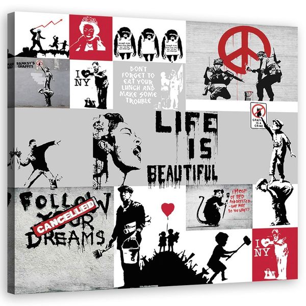 Emaga Obraz na płótnie, Banksy kompozycja graffiti - 30x30 zdjęcie 1
