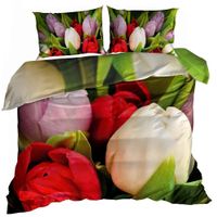 Pościel 3D bawełna satyna 160x200cm BUKIET TULIPANÓW