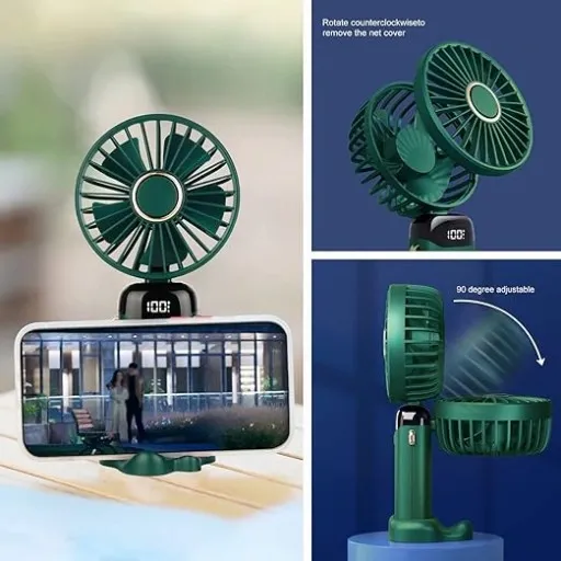 Ręczny Mini wentylator cyfrowy wyświetlacz LCD Zielony zdjęcie 4