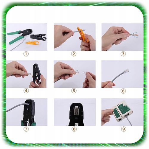 TESTER KABLI SIECIOWYCH RJ45 Przewodów Zaciskarka ZESTAW Sieci LAN ŚCIĄGACZ na Arena.pl