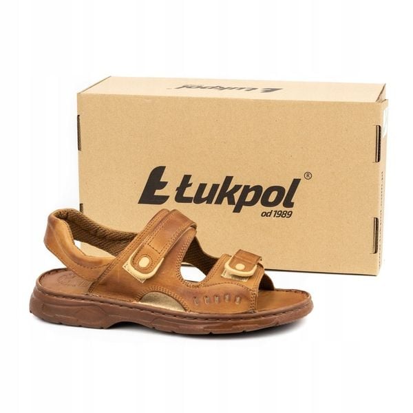 Sandały męskie skórzane na lato na rzepy POLSKIE 812 Łukpol brązowe 45 zdjęcie 10