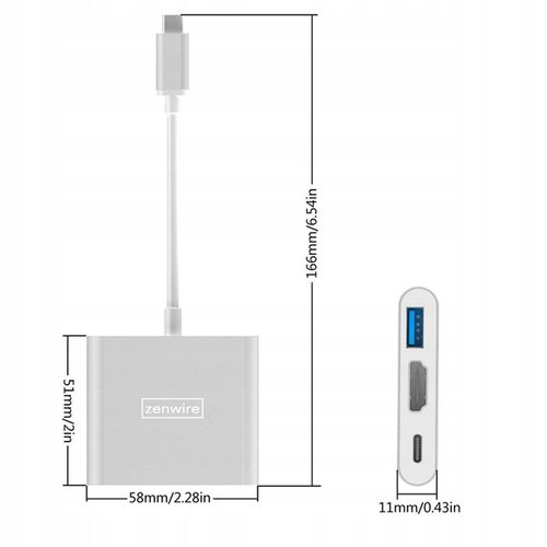 Adapter Przejściówka ZENWIRE 3w1 MHL HUB USB C HDMI 4K do MacBook Samsung na Arena.pl