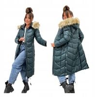 Kurtka damska przejściowa zimowa pikowana z kapturem dłuższa parka