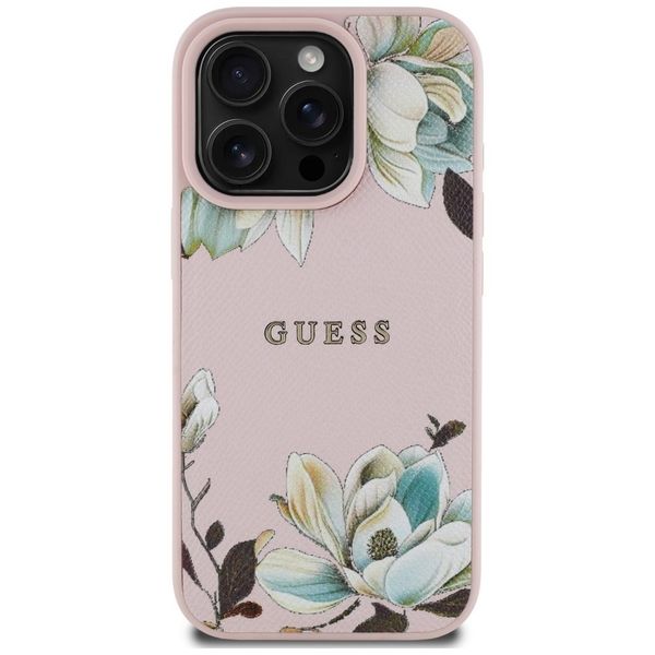 Etui Guess Grained Printed Flower Pattern MagSafe do iPhone 16 Pro różowy zdjęcie 3