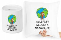 Dla Geodety Zestaw Poduszka + Skarbonka Prezent Z Nadrukiem Ze Zdjęciem