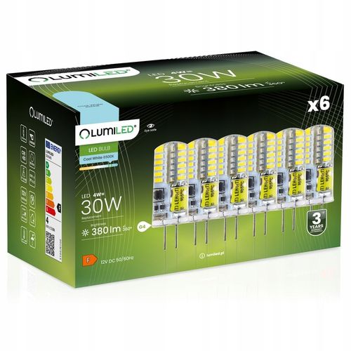 6x Żarówka LED KAPSUŁKA MINI G4 4W = 30W 6500K ZIMNA BARWA 12V LUMILED na Arena.pl
