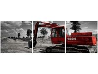 90X30CM CZERWONA KOPARKA TRÓJ OBRAZ