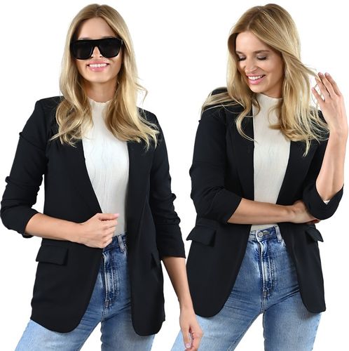 Czarna MARYNARKA damska Żakiet kobiecy Elegancki Plus Size dłuższy 6XL/52 na Arena.pl
