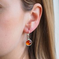 Kolczyki - koniakowy Bursztyn okrągły i srebro