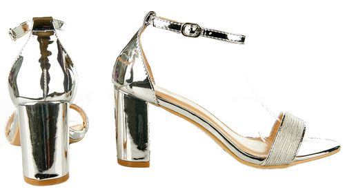 Sandały na obcasie słupku 7,5 cm. srebrne Rozmiar obuwia - 36 na Arena.pl