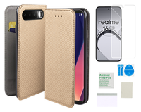 Etui z klapką do REALME 16 5G złoty kabura case + folia ochronna na ekran