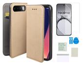 Etui z klapką do REALME 16 5G złoty kabura case + folia ochronna na ekran