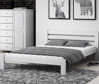 ŁÓŻKO 120X200 DREWNIANE WYSOKI ZAGŁÓWEK BIAŁE + STELAŻ