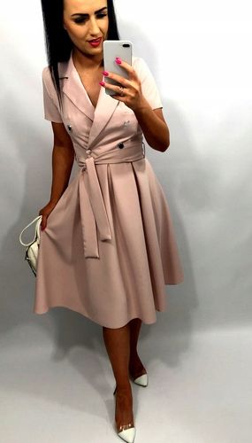 Sukienki Damskie na Komunię Chrzciny Wesele Elegancka Rozkloszowana Róż M na Arena.pl