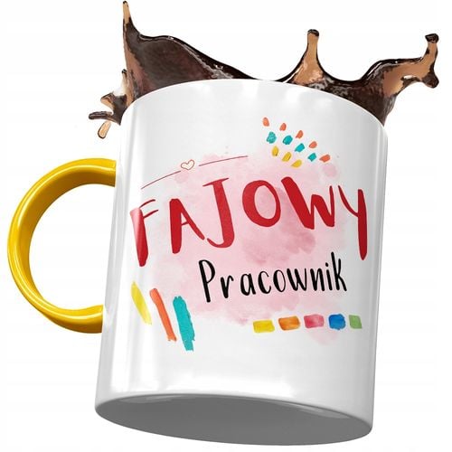 Kubek Żółty Dla Pracownika Fajowy Pracownik Z Nadrukiem Ze Zdjęciem na Arena.pl