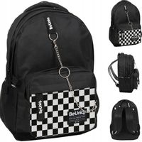 PLECAK SZKOLNY MŁODZIEŻOWY CZARNY KRATA Z ŁAŃCUSZKIEM