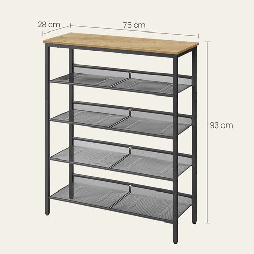 Szafka na buty loft 75x28x93 cm dąb artisan czarna metalowa na Arena.pl