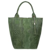 VERA PELLE torebka zamszowa shopper kroko z długimi rączkami V141 oliwkowa