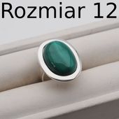 Pierścionek regulowany z owalnym Malachitem w srebrze. 17 (Średnica wewnętrzna 18 mm) +/- 2 rozmiary regulacji