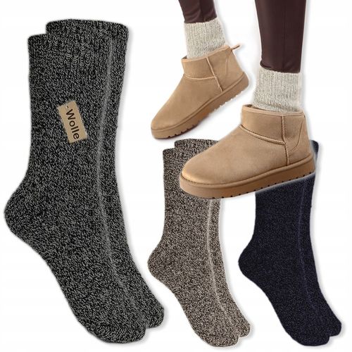 3x ULTRA CIEPŁE SKARPETKI DAMSKIE SKARPETY WEŁNIANE GRUBE Z WEŁNY 35-38 na Arena.pl