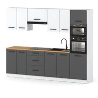 Kuchnia Nowoczesna Ze Słupkiem Modułowa Pojemna 2.6m Biały Biały Szary Mat