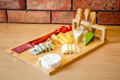 Deska bambusowa do serów, wędlin, przekąsek + noże na Arena.pl