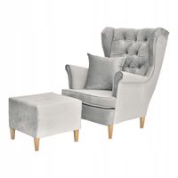 Fotel uszak Gaja podnóżkiem skandynawski  gołębi popielaty