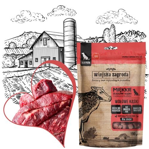 przysmaki dla psa wiejska zagroda miękkie suszone kąski wołowina 100g na Arena.pl