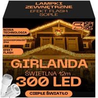 LAMPKI ZEWNĘTRZNE SOPLE 300 LED IP44 KURTYNA GIRLANDA 12 m STAŁE + FLASH