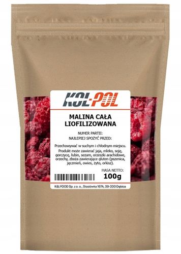 MALINY LIOFILIZOWANE 100g Całe Owoce liofilizowane Malina jakość Kol-Pol na Arena.pl