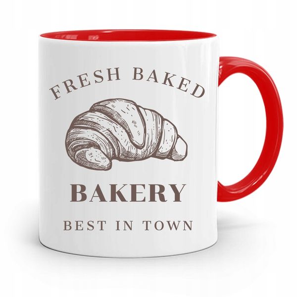Kubek Czerwony Dla Piekarza Fresh Baked Bakery Z Nadrukiem Ze Zdjęciem zdjęcie 1