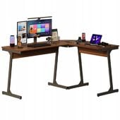 Biurko komputerowe narożne nowoczesne industrialne ciemny brąz loft 148 cm