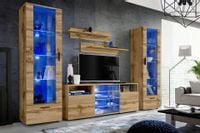 Pan Igiełka Meblościanka Blue LED Czarny Biały Dąb Wotan Zestaw Mebli