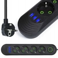 LISTWA ZASILAJĄCA 4 GNIAZDA + 3 USB PRZEDŁUŻACZ 3M