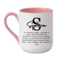 KUBEK Z IMIENIEM "SYLWIA" Wzór - Elegant Coffee Różowy 330 ml