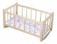 KOŁYSKA drewniana dla lalek naturalna z materacem i pościelą w duże serca