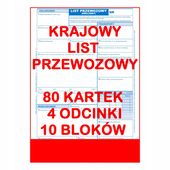 Krajowy List Przewozowy 80 kartek - 4 odcinki - 20 kompletów - 10 szt.