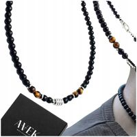 NASZYJNIK MĘSKI KORALIKOWY Z KAMIENIA ONYKS ŁAŃCUSZEK NA PREZENT 46 CM