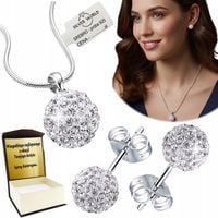 KOMPLET BIŻUTERII SREBRNEJ 925 KULECZKI Z CYRKONIAMI SWAROVSKI + GRAWER