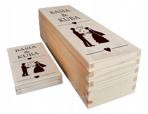 PUDEŁKO SKRZYNKA NA WINO GRAWER PREZENT ŚLUB + PUDEŁKO NA PIENIĄDZE WESELE na Arena.pl