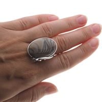 Srebrny pierścionek z Krzemieniem Pasiastym – srebro oksydowane 925, motyw liścia 2