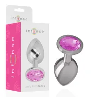 intense aluminium plug z rożowym kryształem s - metalowy, elegancki, 7 cm