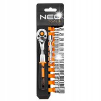 NEO TOOLS Klucze nasadowe 1/4" grzechotka 14el + Klucze nasadowe 1/2" 12el